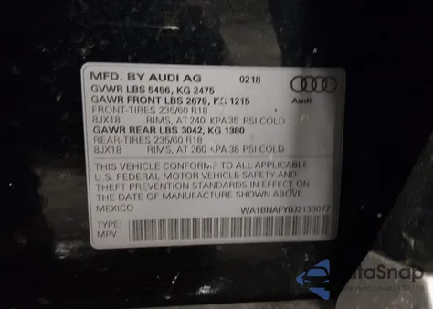 2018 Audi Q5 2.0T Premium/2.0T Tech Premium из США, поврежденный, VIN WA1BNAFY0J2133077